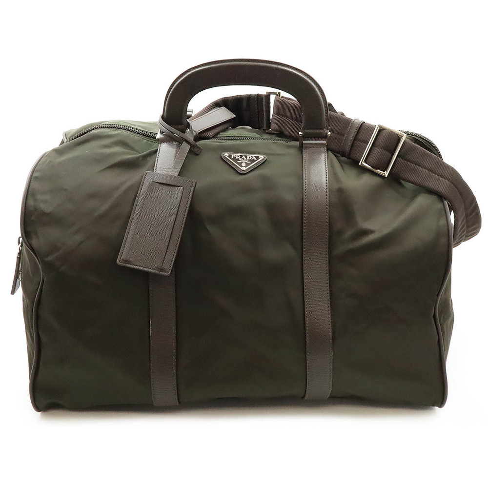 Prada Tessuto Boston bag travel shoulder leather EBANO dark brown